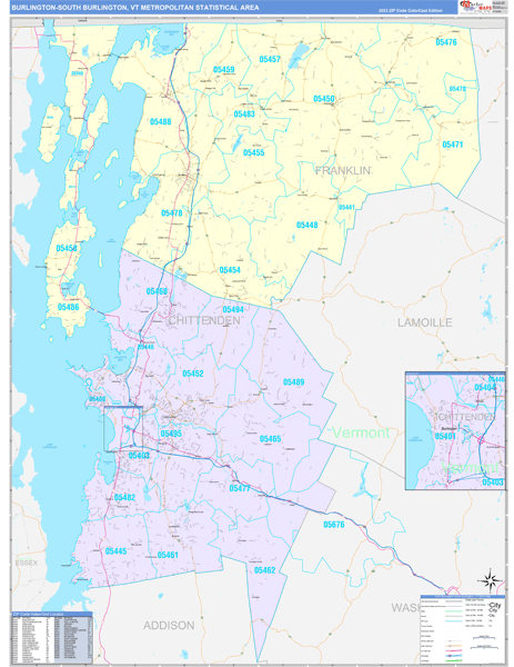 Burlington-South Burlington Metro Area Wall Map